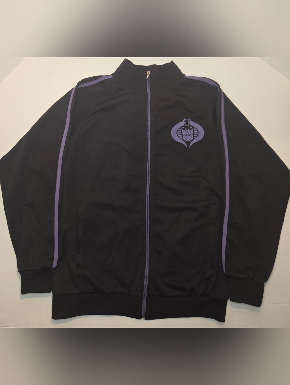 Retro Transformer Decepticon Gi Joe Cobra Black & Purple Track Jacket Hasbro